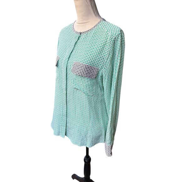 Equipment 100% Silk Green Black Geometric Print Long Sleeve Button Down - Large - Picture 5 of 9